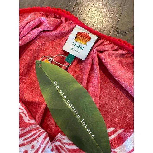 Farm Rio NWT Majestic Coconut Tree Maxi Dress Large Red Linen Blend Tropical - Picture 8 of 11